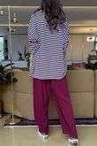 Made in Italy Perfect Breton V Long Sleeve Top Burgundy - **